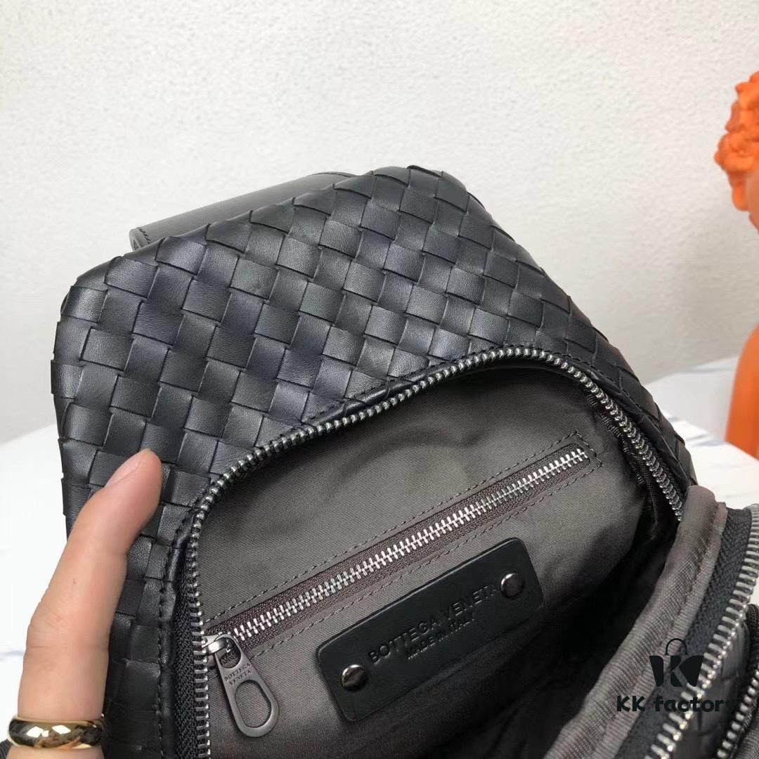 Bv Men's Leather Chest Bag, Minimalist Design, Imported Wax Leather, Business Style