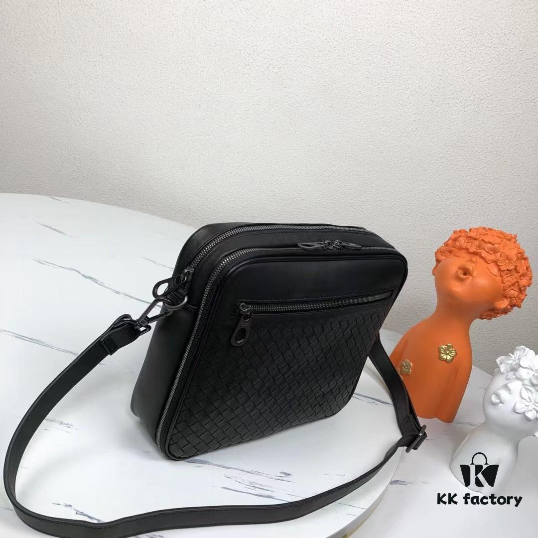 Bottega Veneta Original Men's Crossbody/Shoulder Bag in Black - Premium Imported Waxed Calfskin, Handwoven Craftsmanship