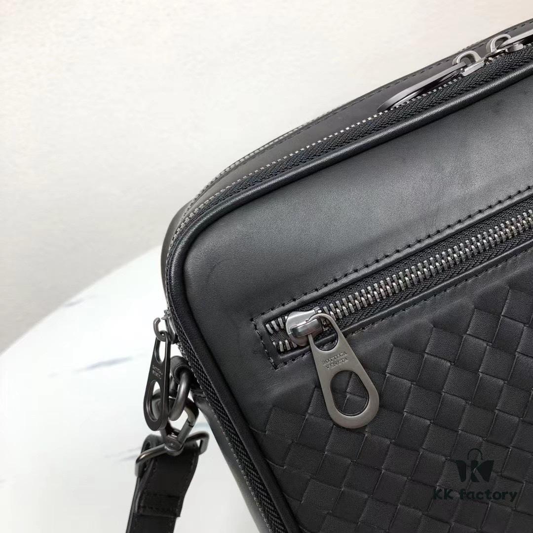 Bottega Veneta Original Men's Crossbody/Shoulder Bag in Black - Premium Imported Waxed Calfskin, Handwoven Craftsmanship