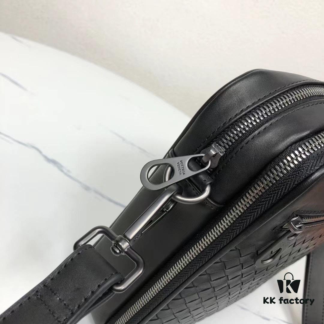 Bottega Veneta Original Men's Crossbody/Shoulder Bag in Black - Premium Imported Waxed Calfskin, Handwoven Craftsmanship