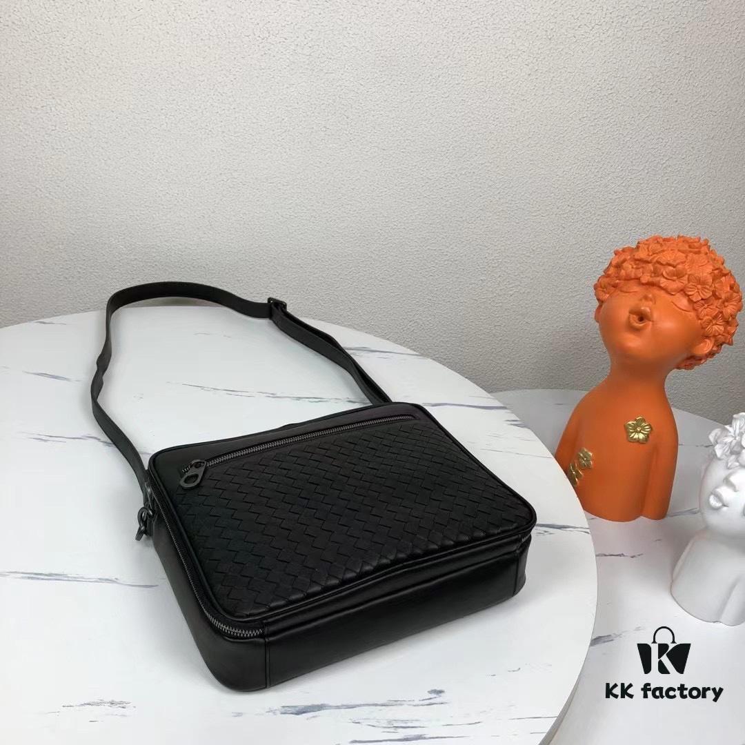 Bottega Veneta Original Men's Crossbody/Shoulder Bag in Black - Premium Imported Waxed Calfskin, Handwoven Craftsmanship