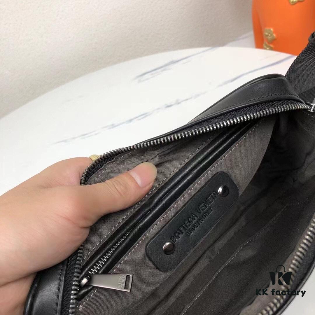 BV New Arrival Woven Leather Compact Waist Bag ✅ Linear Waist Pouch Made from Imported Waxed Calfskin with Signature Intrecciato 15 Weave, Top Zip Closure, Front Zip Pocket, Interior Phone Compartment, and Adjustable Strap