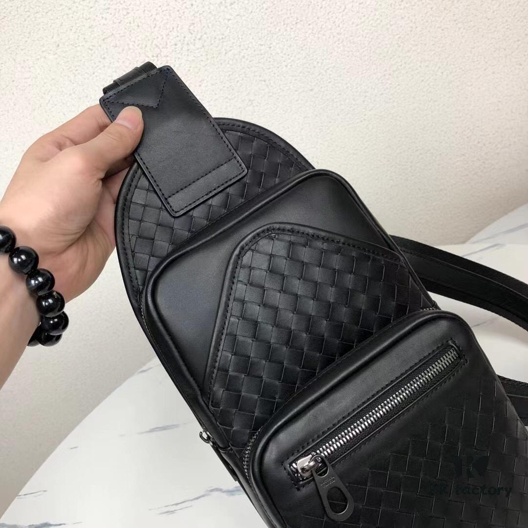 BV Latest Men's Top-Grade Leather Chest Bag, Model 821#, Black