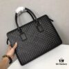 Bv Men's Briefcase Handbag - Imported Waxed Leather Woven Design with Silver-Tone Clasp, European Style Lining