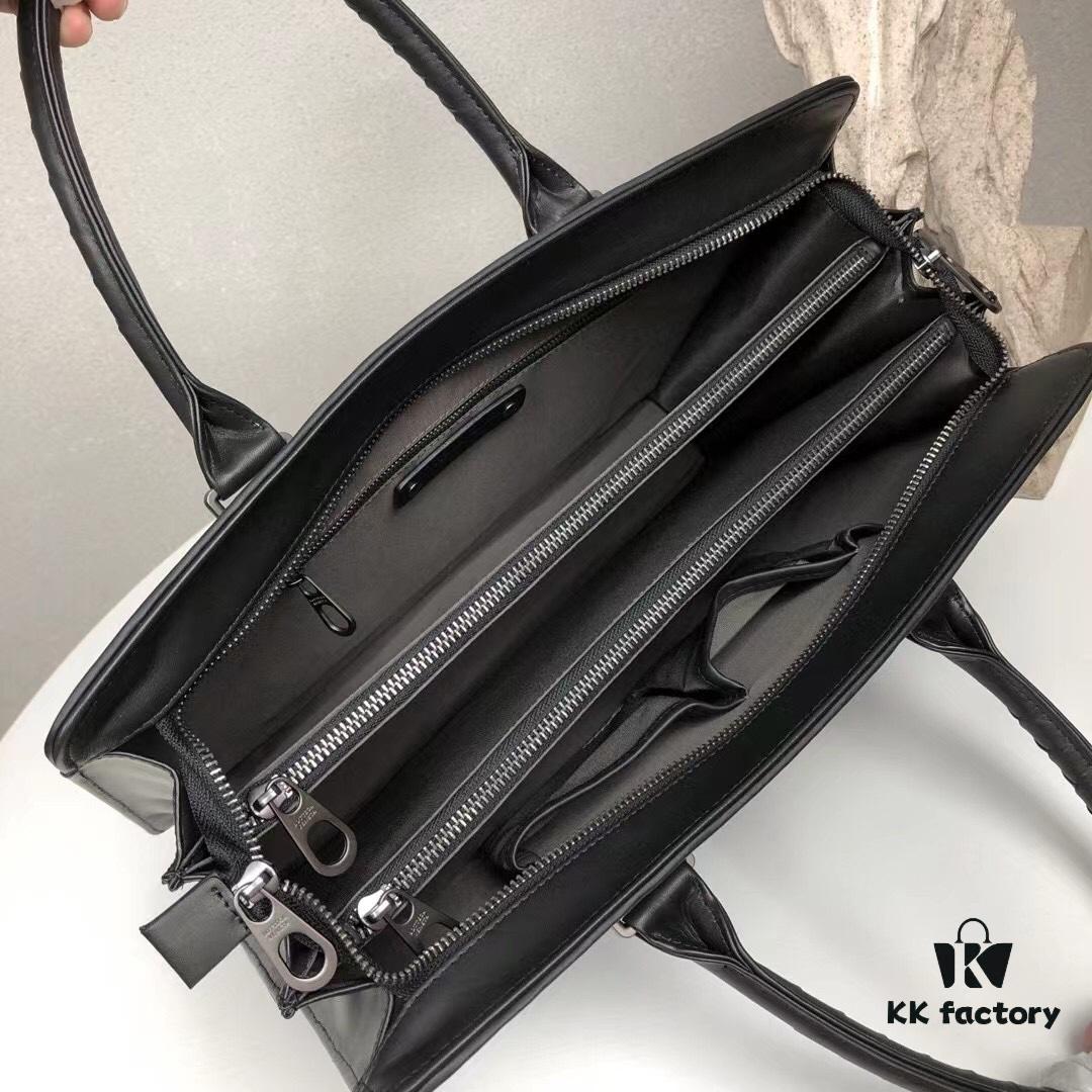 Bv Men's Briefcase Handbag - Imported Waxed Leather Woven Design with Silver-Tone Clasp, European Style Lining