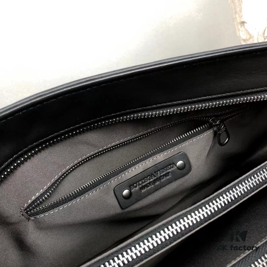 Bv Men's Briefcase Handbag - Imported Waxed Leather Woven Design with Silver-Tone Clasp, European Style Lining