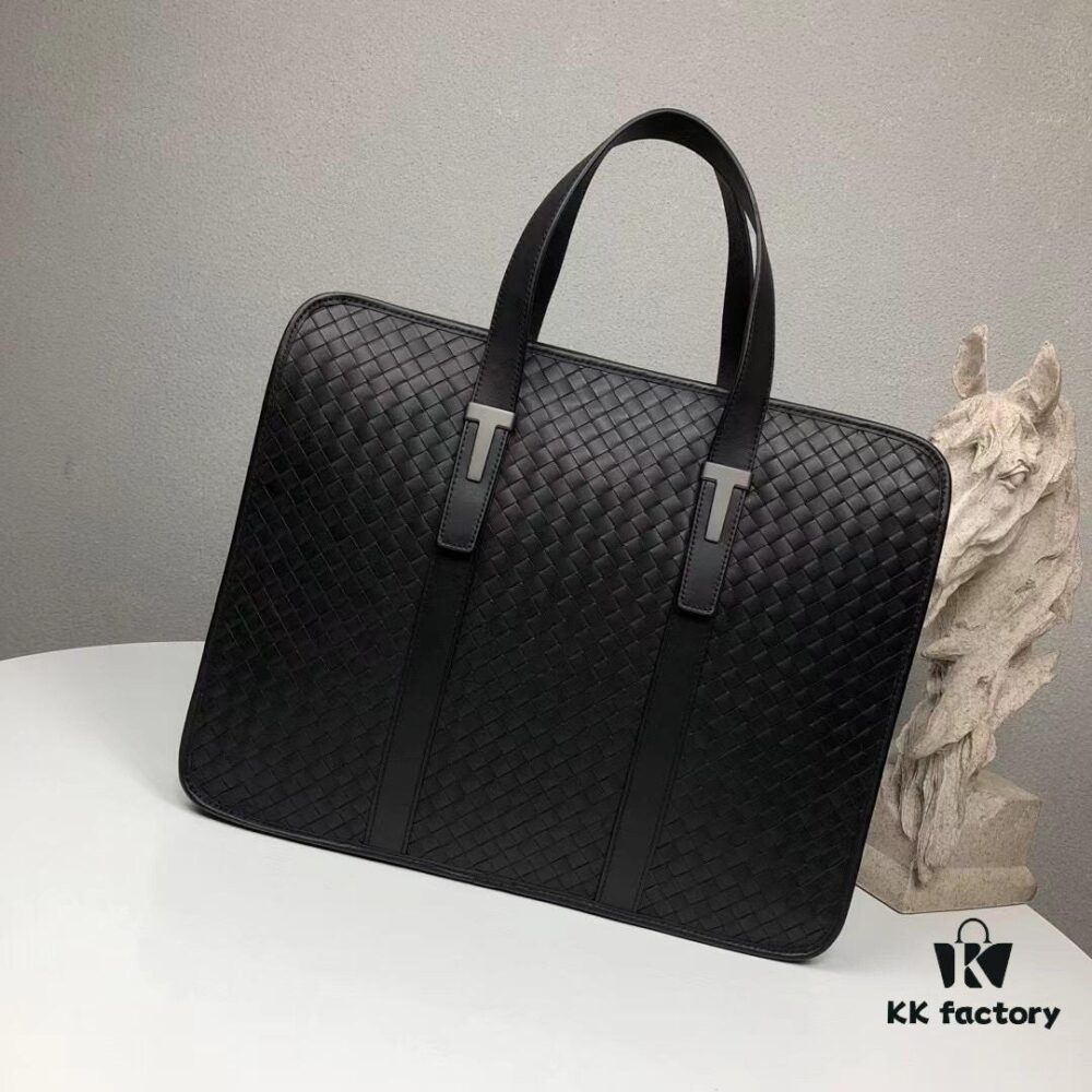 BV Multi-Compartment High-End Genuine Leather Handbag - Top-Quality Wax-Coated Calfskin, Original Cabinet Hardware, Elegant Black Design