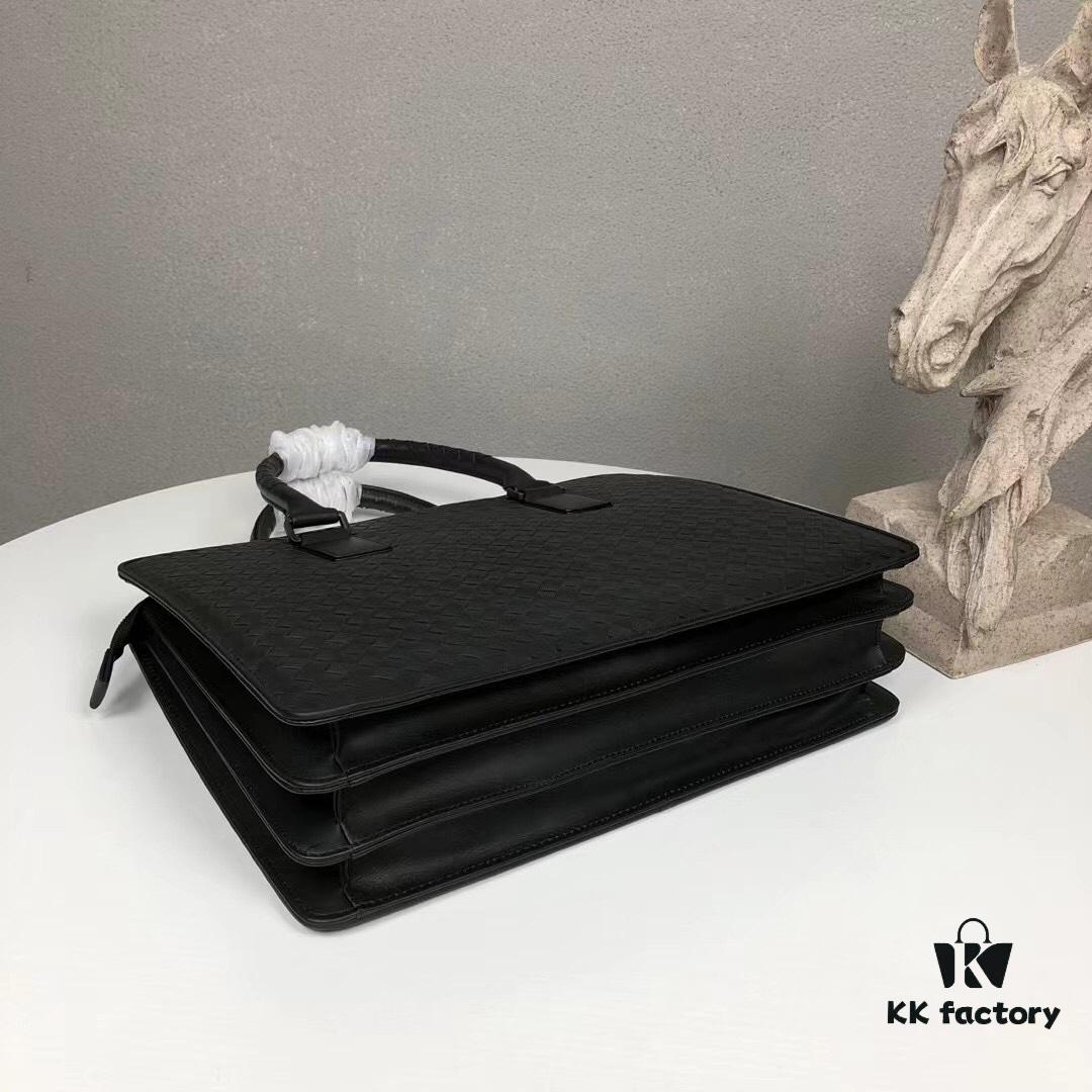 Bv Men's Briefcase Handbag - Imported Waxed Leather Woven Design with Silver-Tone Clasp, European Style Lining