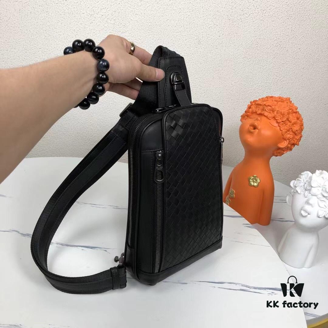 BV Latest Men's Chest Bag Original Quality Top-Grade Waxed Calfskin Leather