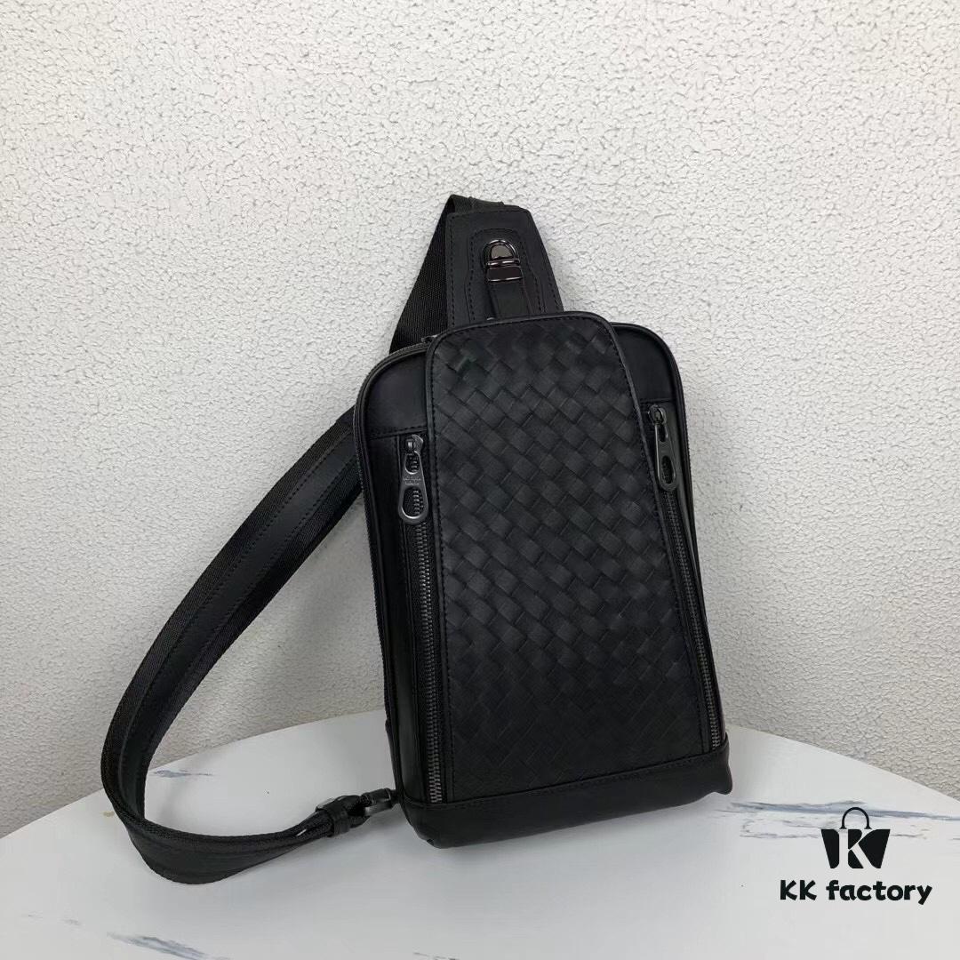 BV Latest Men's Chest Bag Original Quality Top-Grade Waxed Calfskin Leather