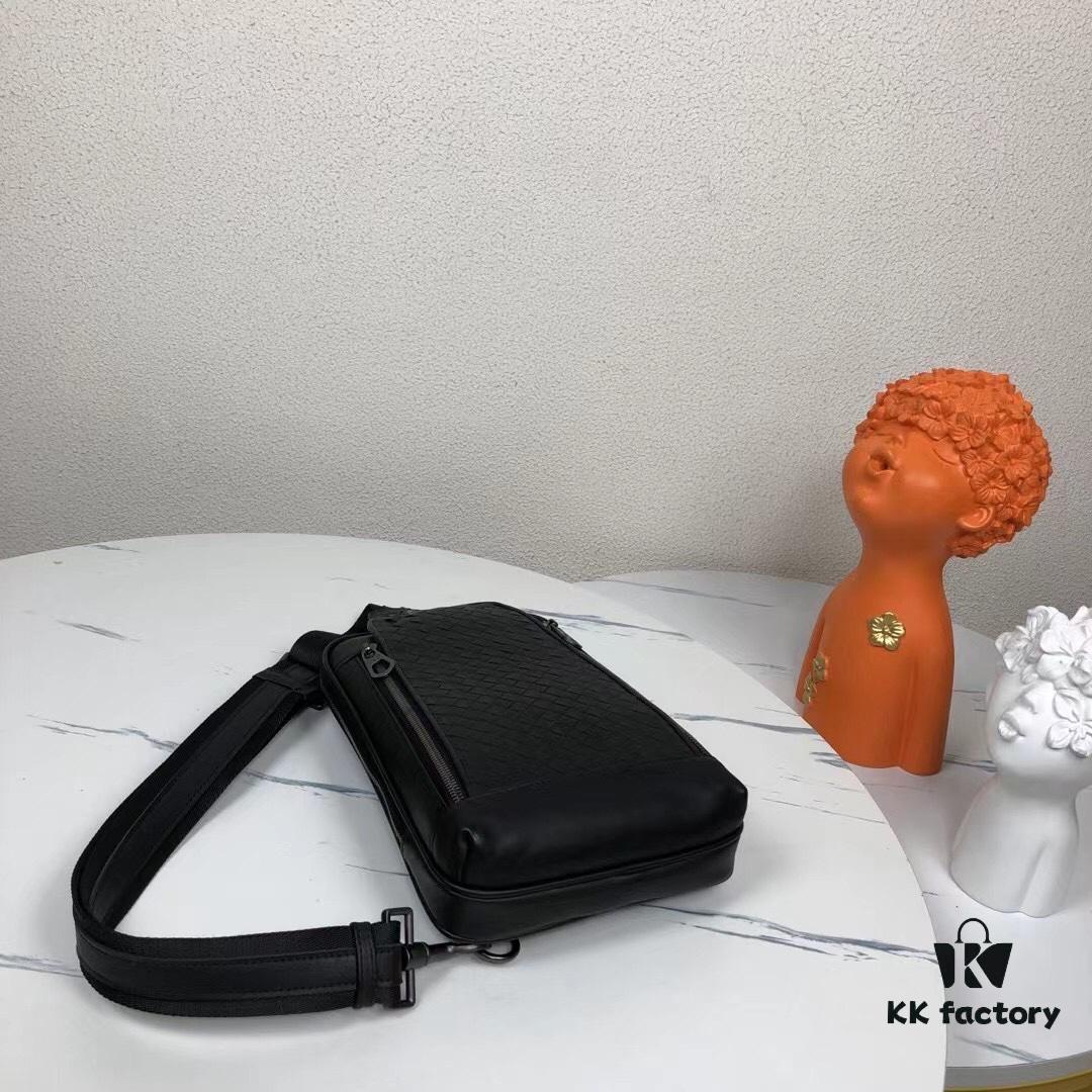 BV Latest Men's Chest Bag Original Quality Top-Grade Waxed Calfskin Leather