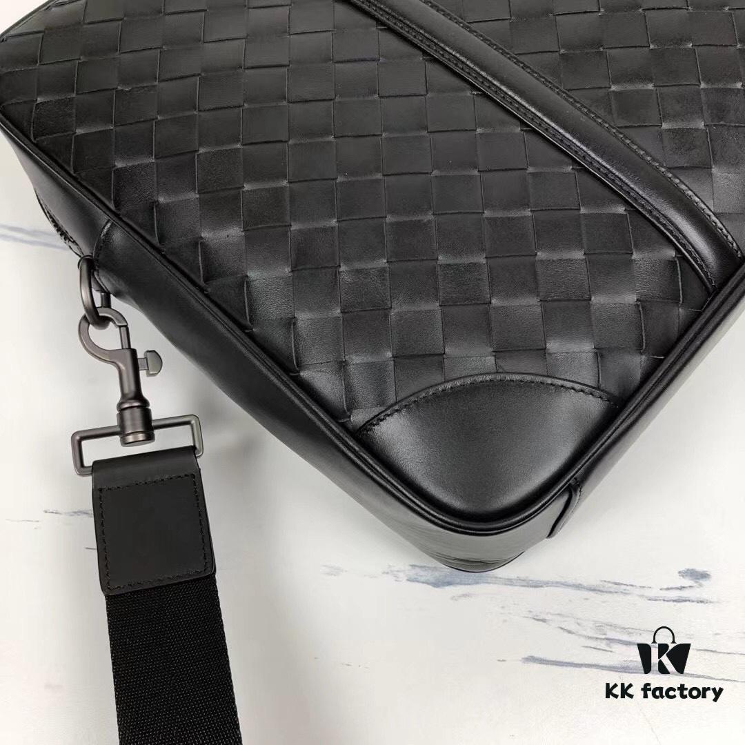BV Men's Business Briefcase Handbag, Imported Waxed Cowhide Woven Design with Silver-Tone Hardware, Latest European Style Lining, Fashionable and Casual