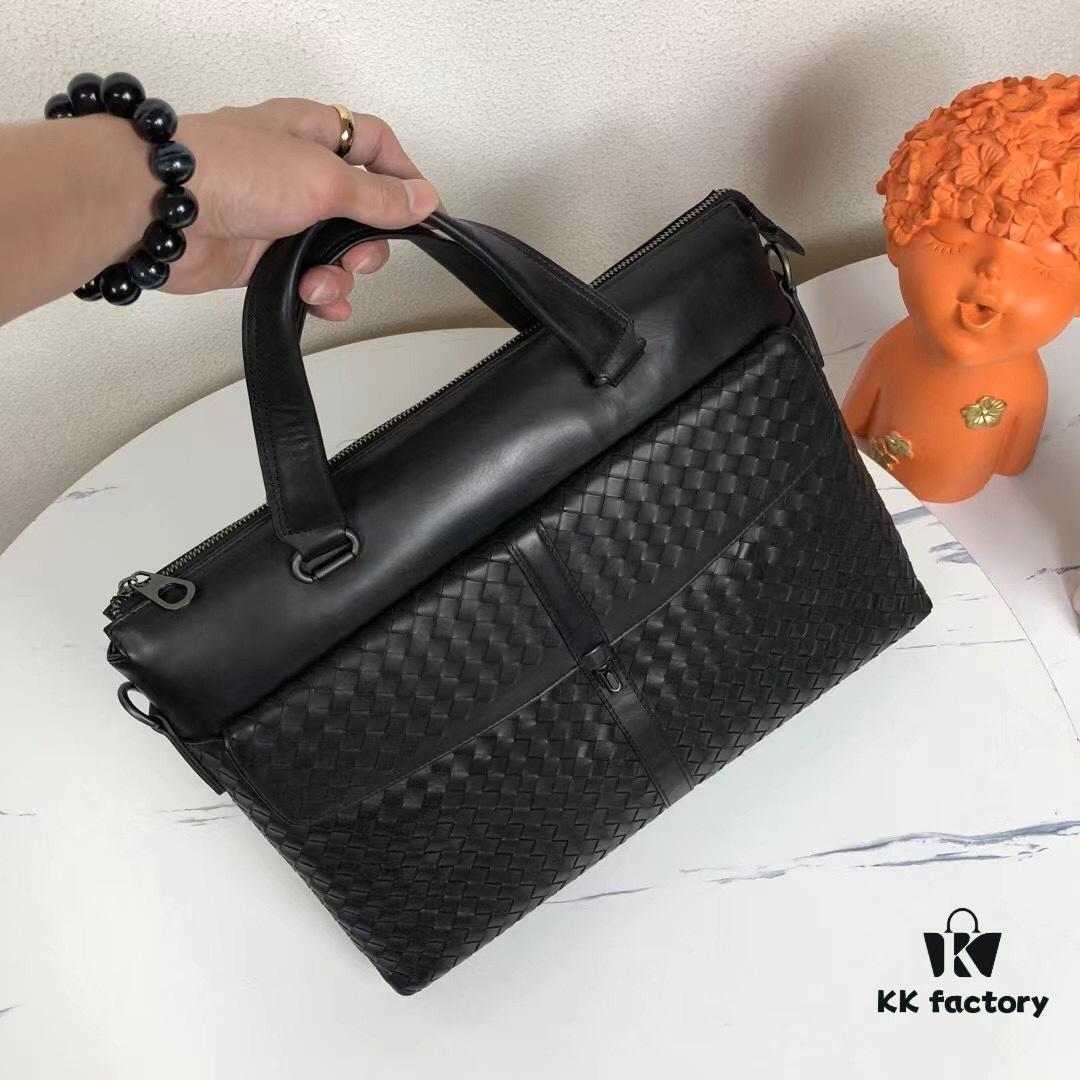 BV Latest Men's Business Briefcase Original Quality Top-Grade Waxed Calfskin Luxurious Feel Exclusive Hardware Elegant Design Exquisite Craftsmanship Premium Look 38x28.5cm