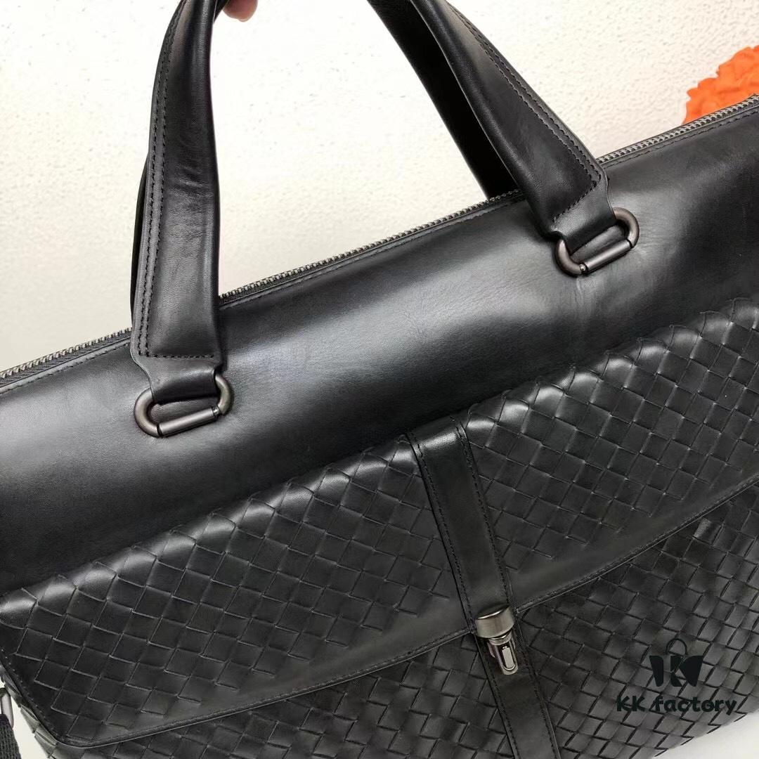 BV Latest Men's Business Briefcase Original Quality Top-Grade Waxed Calfskin Luxurious Feel Exclusive Hardware Elegant Design Exquisite Craftsmanship Premium Look 38x28.5cm