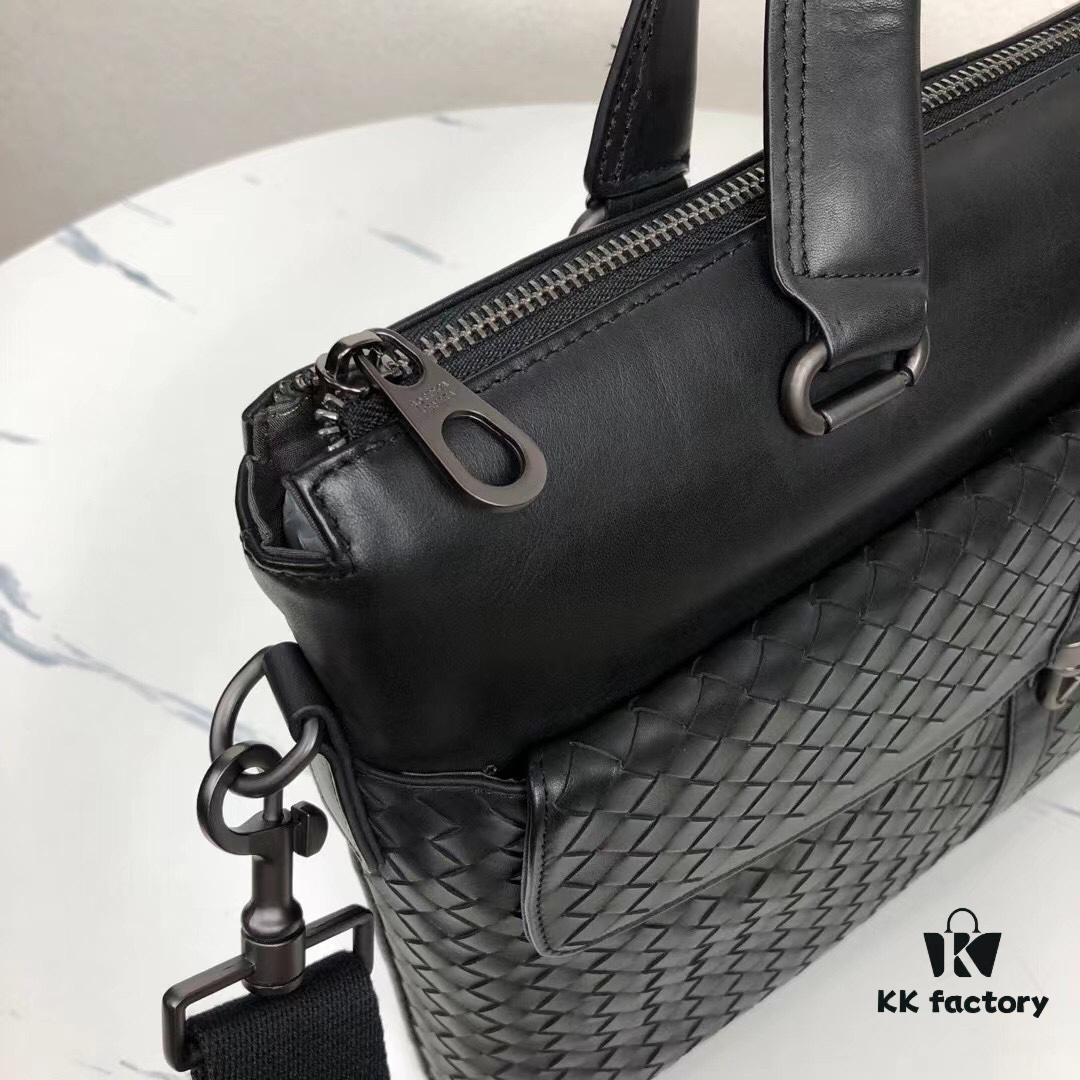 BV Latest Men's Business Briefcase Original Quality Top-Grade Waxed Calfskin Luxurious Feel Exclusive Hardware Elegant Design Exquisite Craftsmanship Premium Look 38x28.5cm