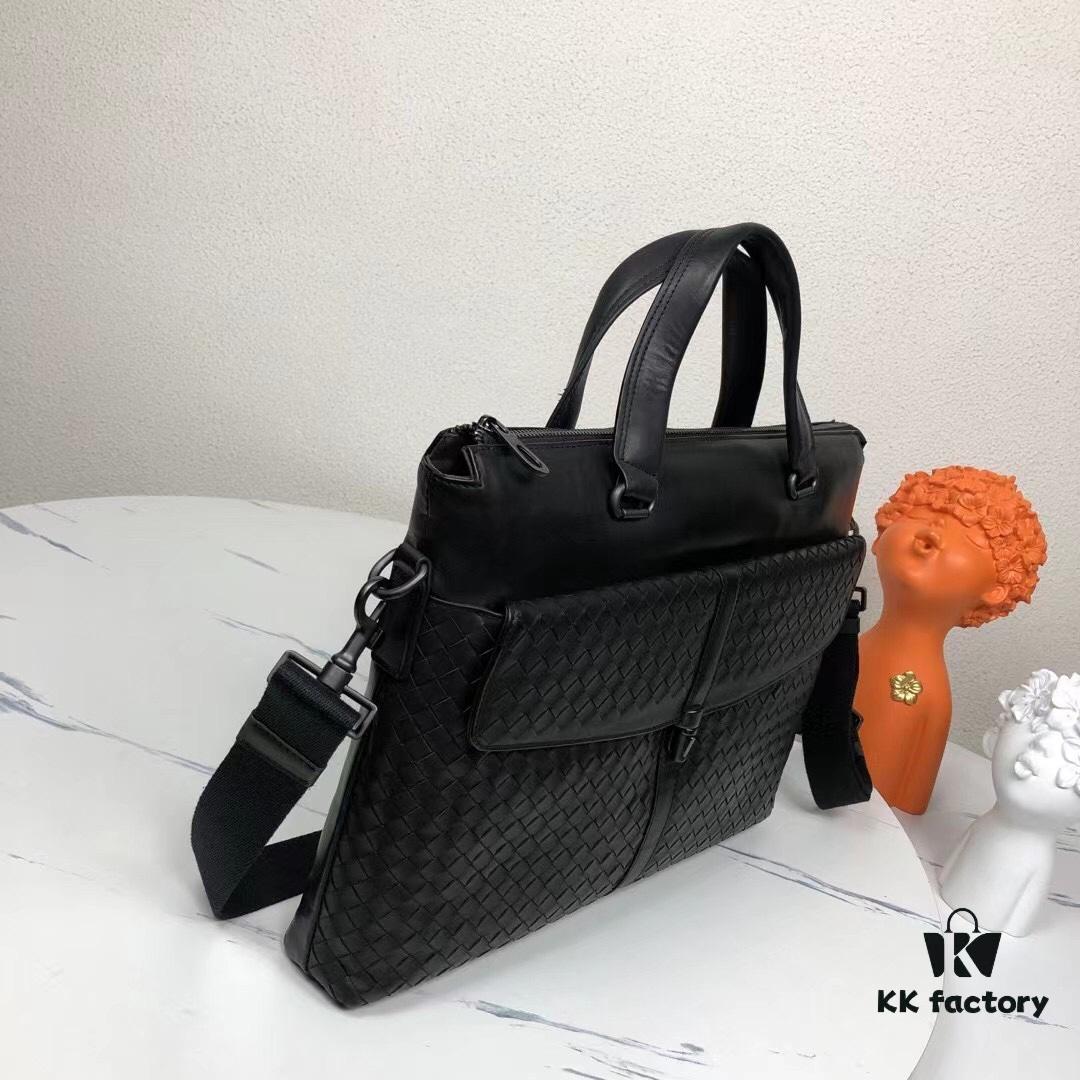 BV Latest Men's Business Briefcase Original Quality Top-Grade Waxed Calfskin Luxurious Feel Exclusive Hardware Elegant Design Exquisite Craftsmanship Premium Look 38x28.5cm