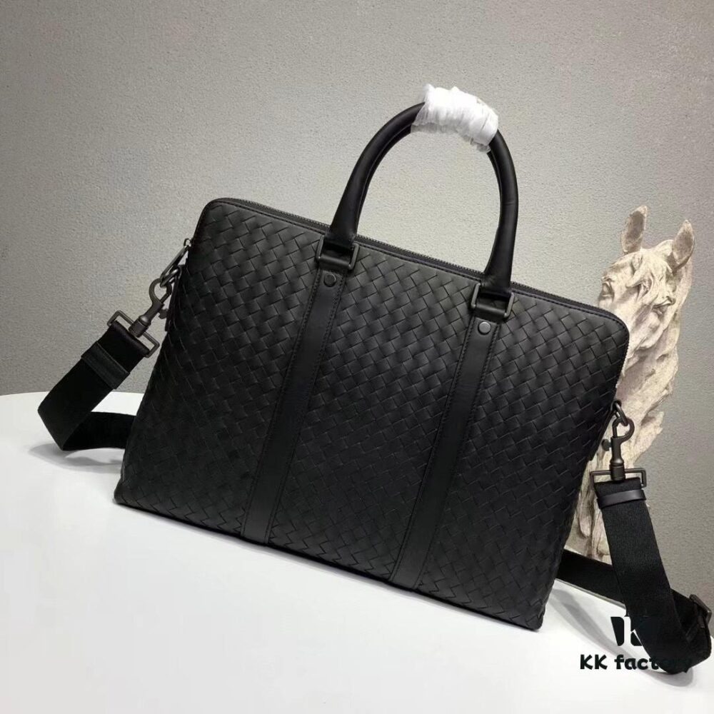 BV Briefcase Dual-Zip Laptop Bag Made from Premium Imported Calfskin, Handwoven with Double Compartment Design