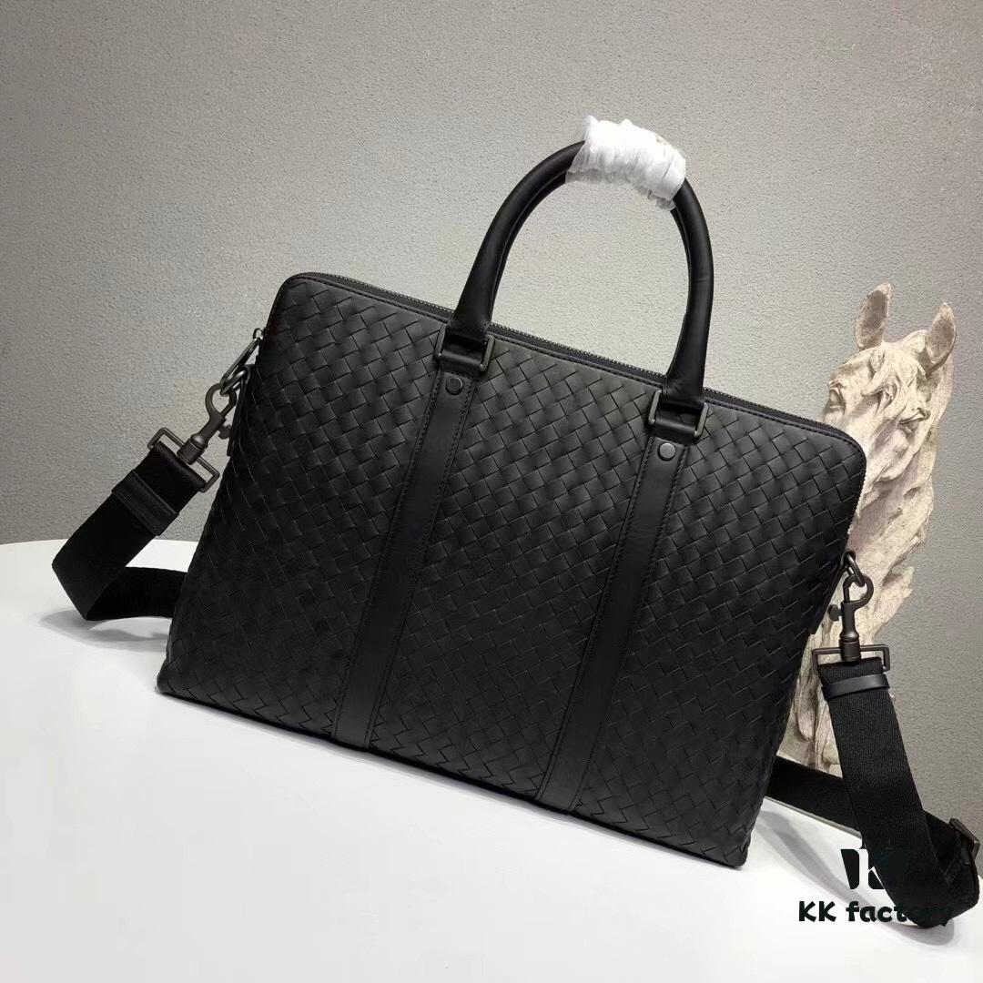 BV Briefcase Dual-Zip Laptop Bag Made from Premium Imported Calfskin, Handwoven with Double Compartment Design