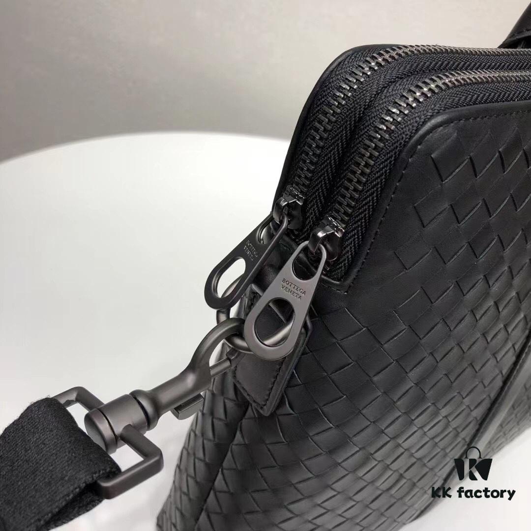 BV Briefcase Dual-Zip Laptop Bag Made from Premium Imported Calfskin, Handwoven with Double Compartment Design