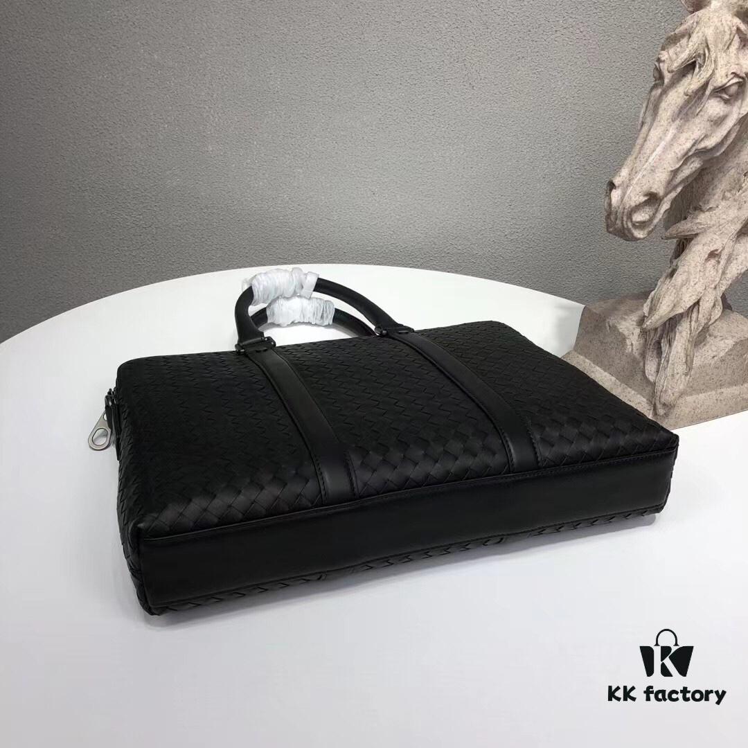 BV Briefcase Dual-Zip Laptop Bag Made from Premium Imported Calfskin, Handwoven with Double Compartment Design