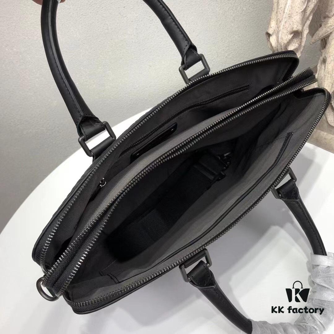 BV Briefcase Dual-Zip Laptop Bag Made from Premium Imported Calfskin, Handwoven with Double Compartment Design