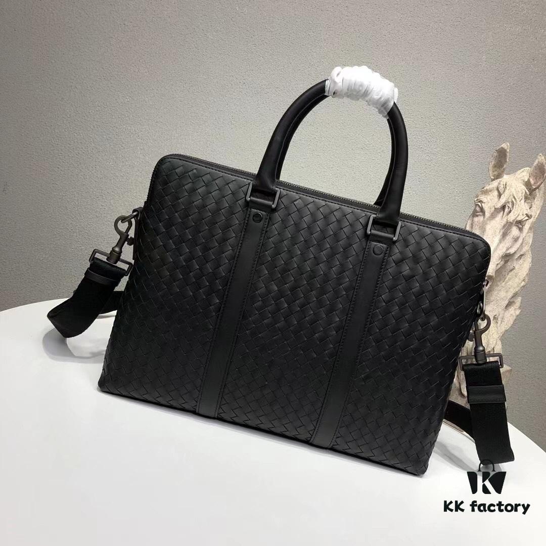 BV Briefcase Dual-Zip Laptop Bag Made from Premium Imported Calfskin, Handwoven with Double Compartment Design