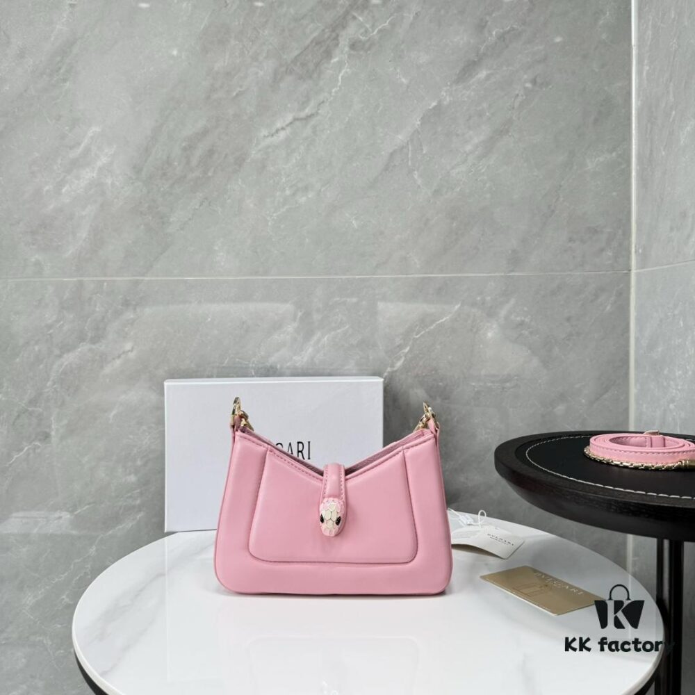 BVLGARI SERPENTI BAIA Small Shoulder Bag in Textured Silver Calfskin