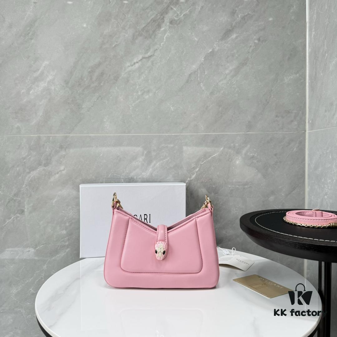 BVLGARI SERPENTI BAIA Small Shoulder Bag in Textured Silver Calfskin