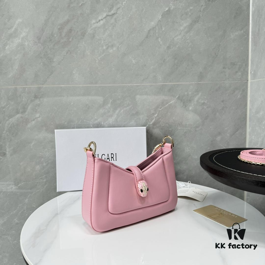 BVLGARI SERPENTI BAIA Small Shoulder Bag in Textured Silver Calfskin