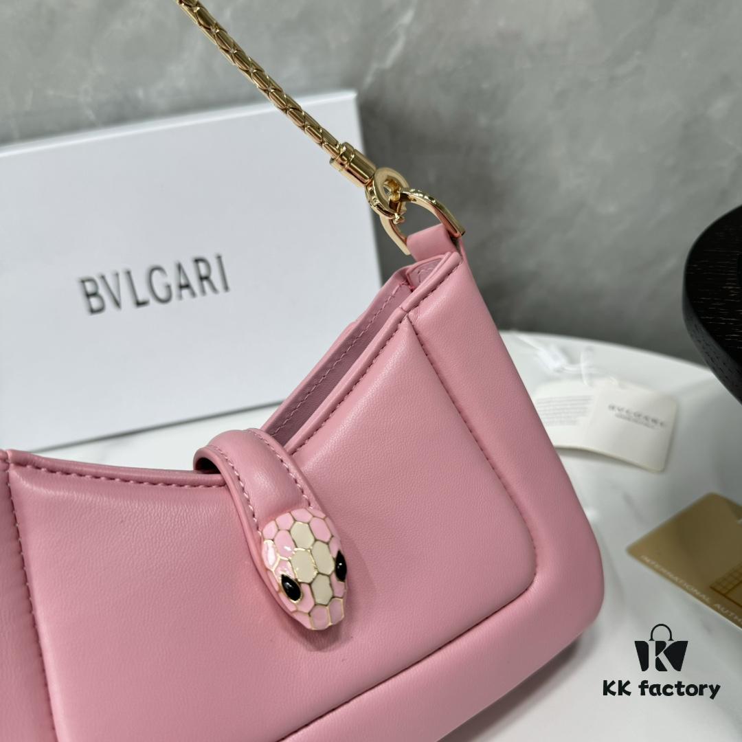 BVLGARI SERPENTI BAIA Small Shoulder Bag in Textured Silver Calfskin