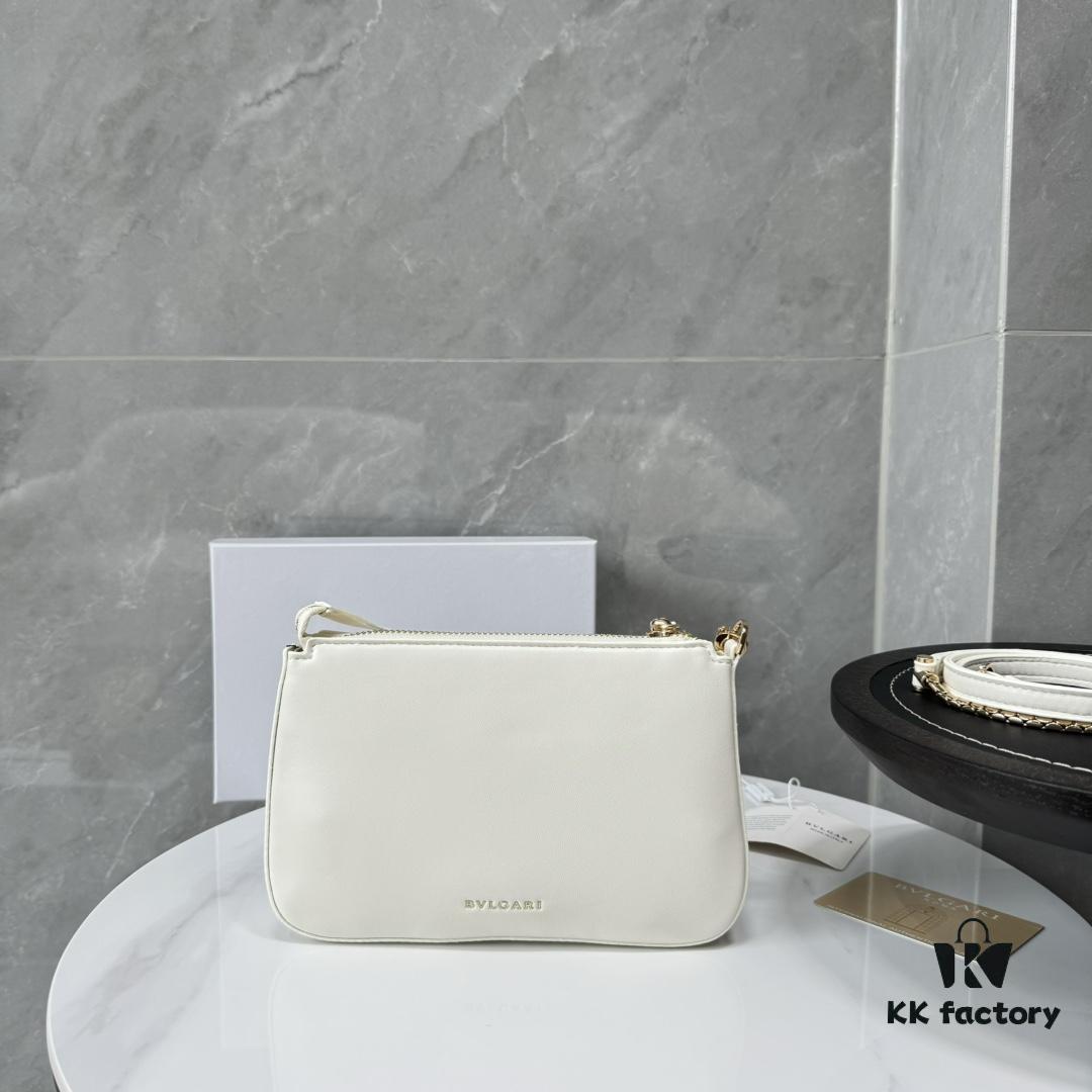 BVLGARI SERPENTI BAIA Small Shoulder Bag in Textured Silver Calfskin