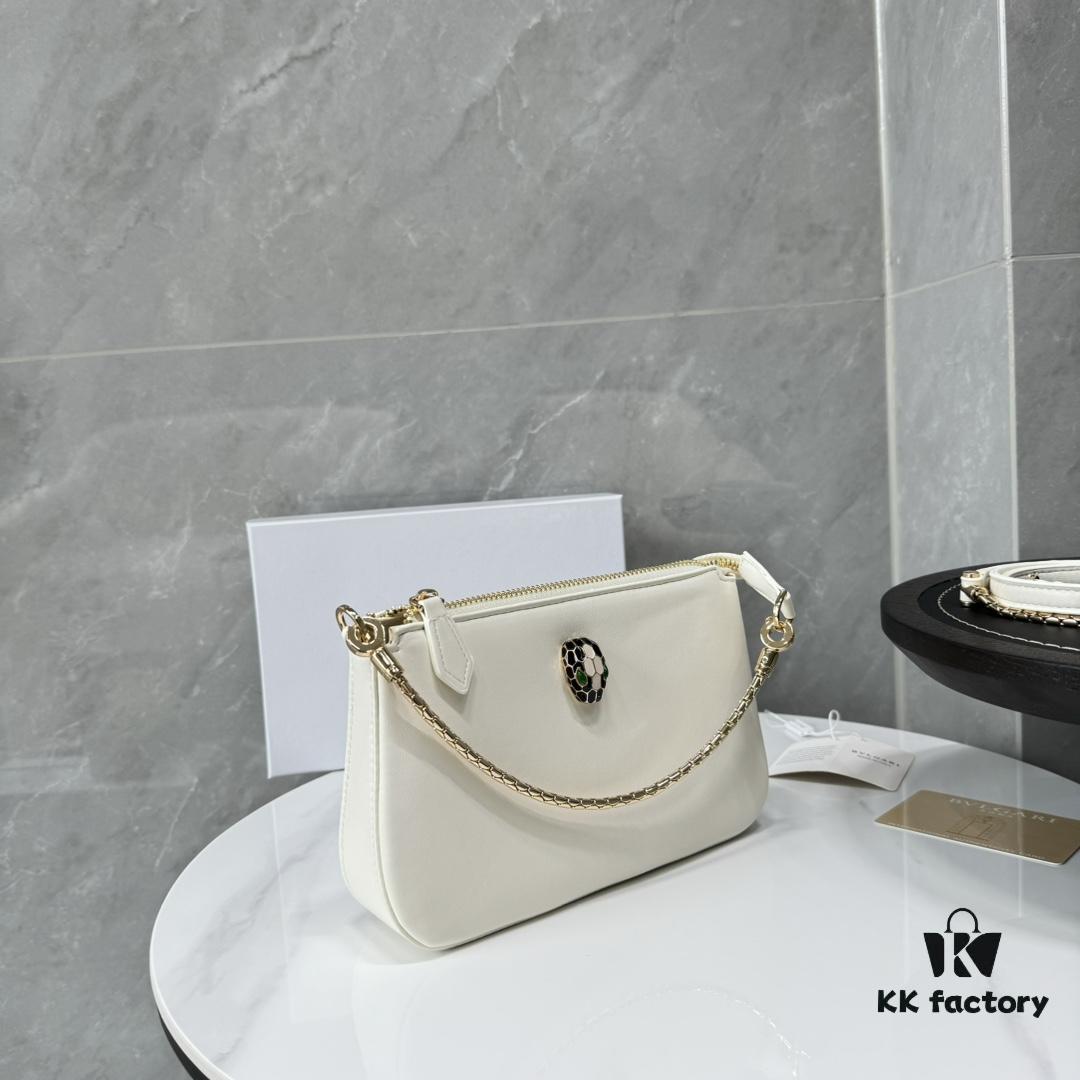 BVLGARI SERPENTI BAIA Small Shoulder Bag in Textured Silver Calfskin