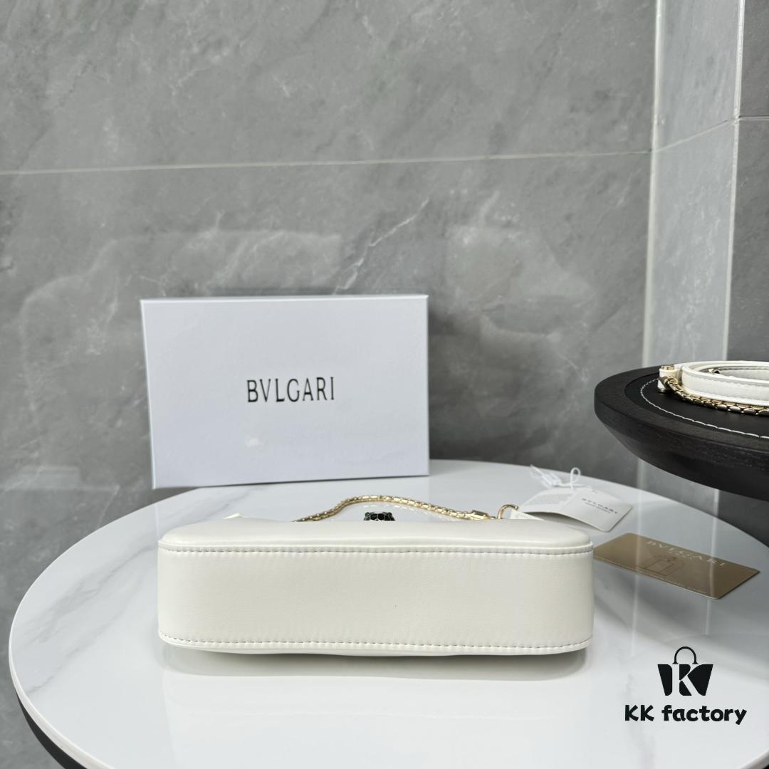 BVLGARI SERPENTI BAIA Small Shoulder Bag in Textured Silver Calfskin