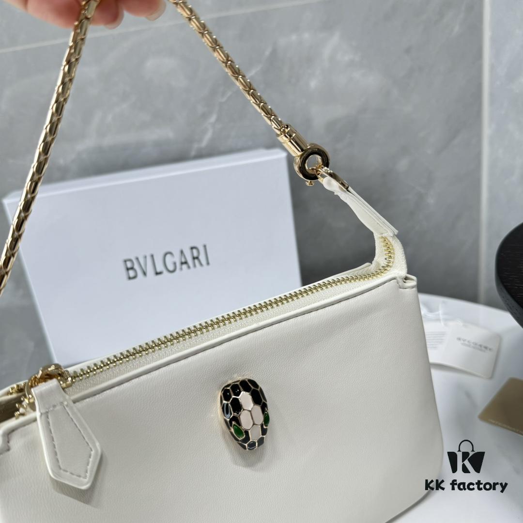 BVLGARI SERPENTI BAIA Small Shoulder Bag in Textured Silver Calfskin