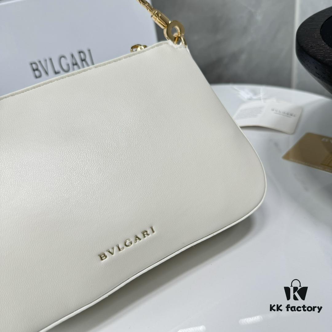 BVLGARI SERPENTI BAIA Small Shoulder Bag in Textured Silver Calfskin
