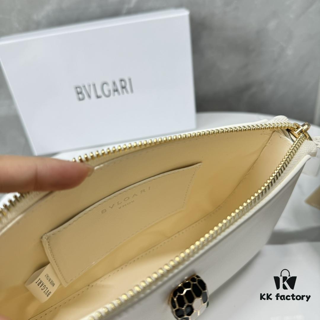 BVLGARI SERPENTI BAIA Small Shoulder Bag in Textured Silver Calfskin