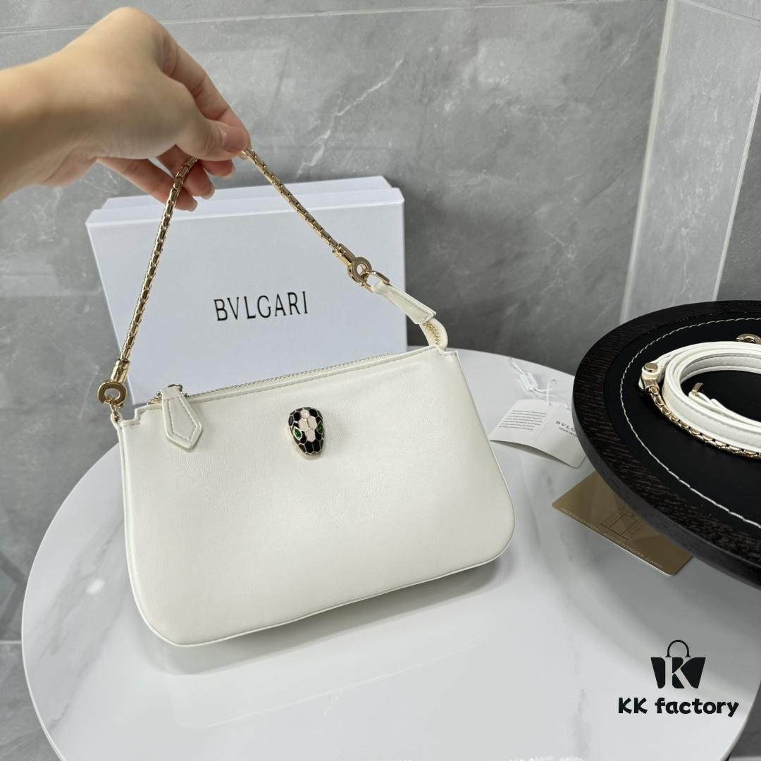 BVLGARI SERPENTI BAIA Small Shoulder Bag in Textured Silver Calfskin