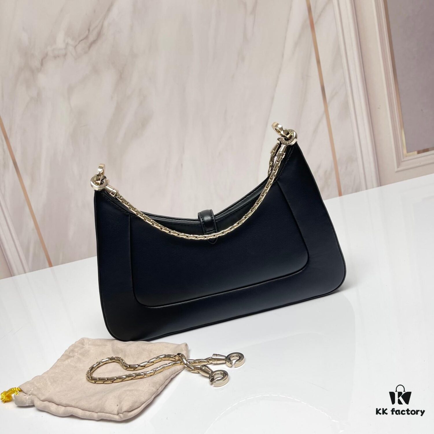 BVLGARI SERPENTI BAIA Small Shoulder Bag in Silvered Textured Calfskin with Snake Head Clasp