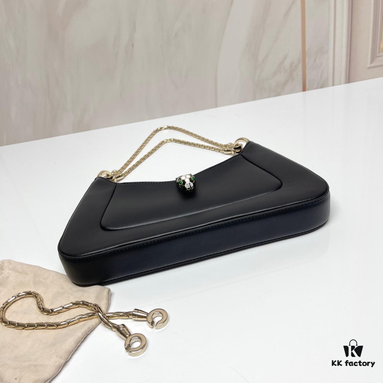 BVLGARI SERPENTI BAIA Small Shoulder Bag in Silvered Textured Calfskin with Snake Head Clasp