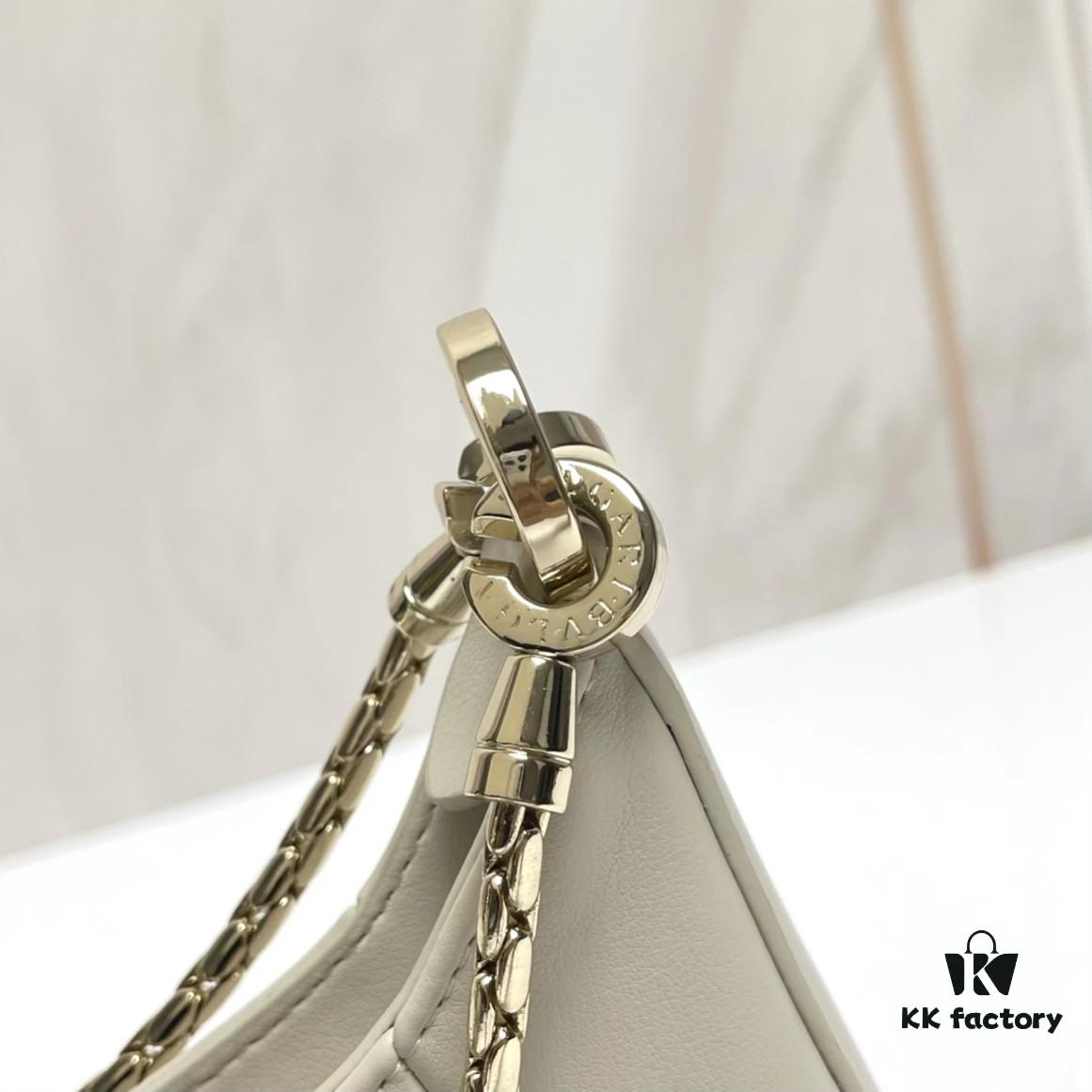 BVLGARI SERPENTI BAIA Small Shoulder Bag in Textured Silver Calfskin with Snake-Head Clasp