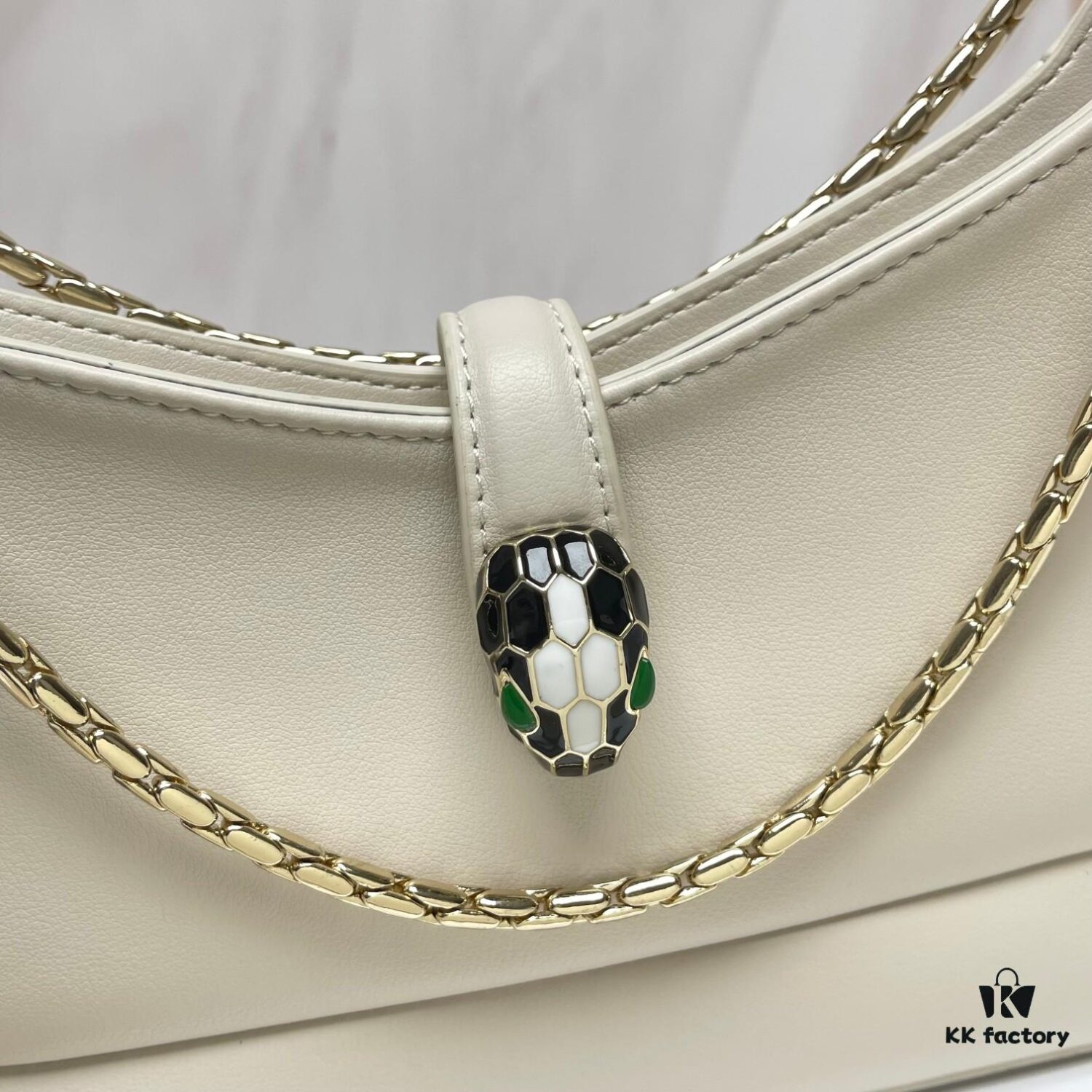 BVLGARI SERPENTI BAIA Small Shoulder Bag in Textured Silver Calfskin with Snake-Head Clasp