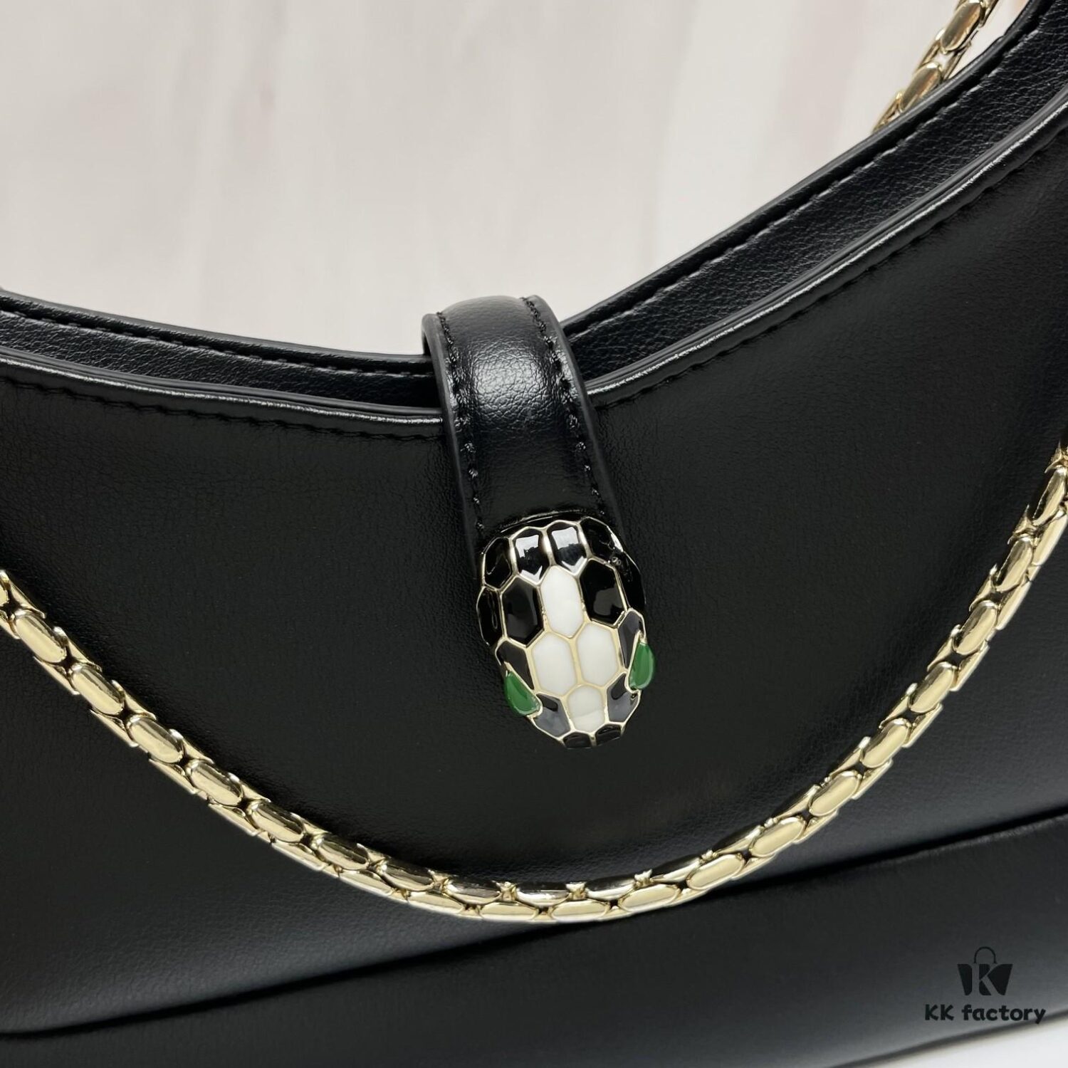 BVLGARI SERPENTI BAIA Small Shoulder Bag in Silvered Textured Calfskin with Snake Head Clasp