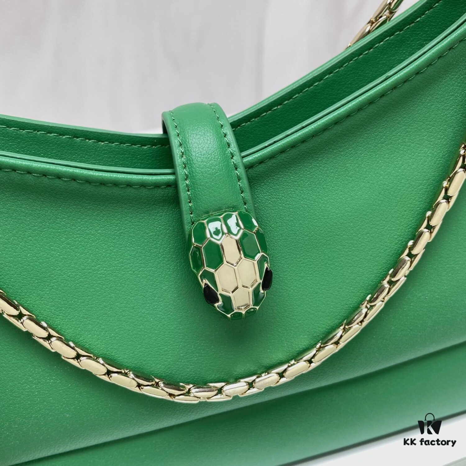 BVLGARI SERPENTI BAIA Small Shoulder Bag in Textured Silver Calfskin with Snake-Head Magnetic Clasp