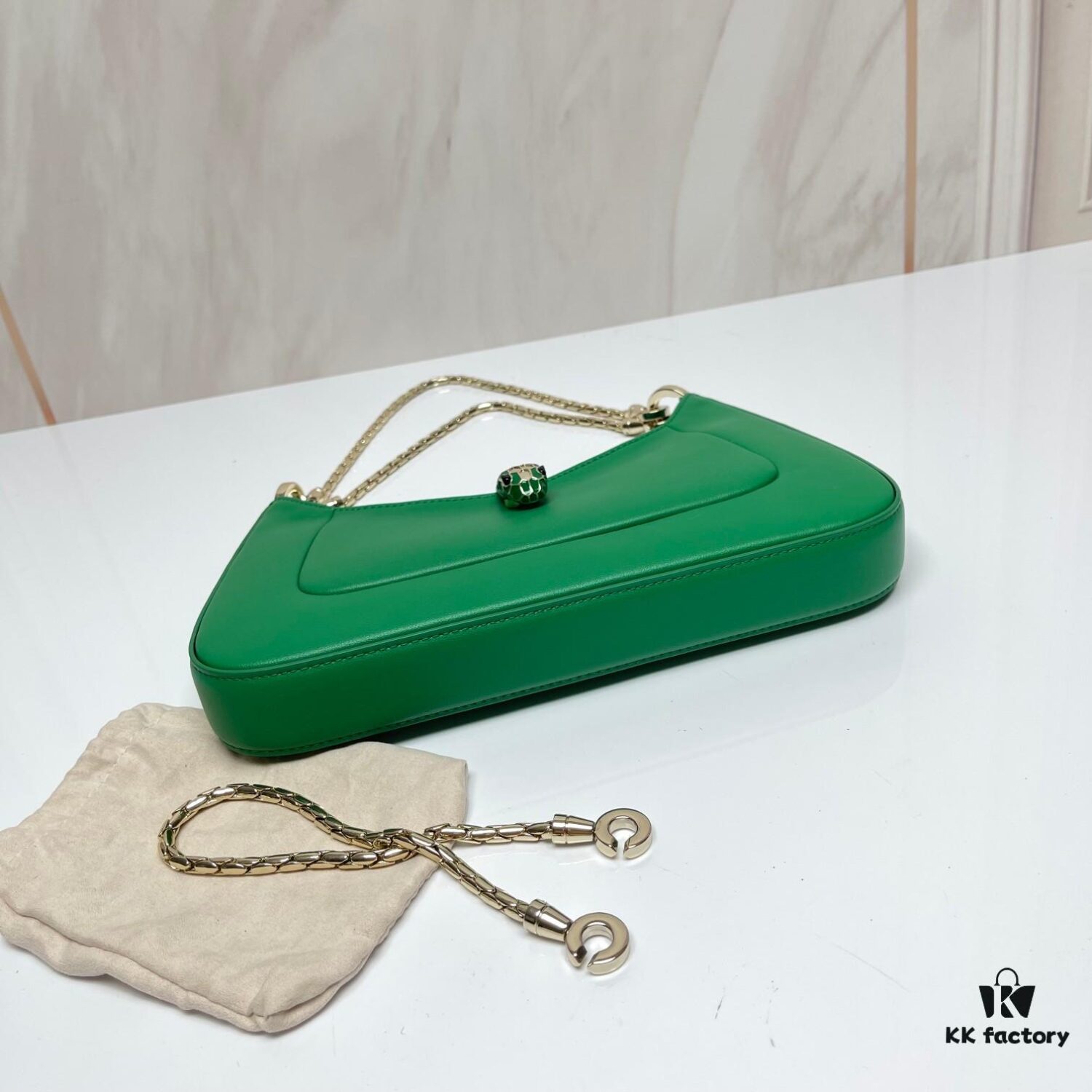 BVLGARI SERPENTI BAIA Small Shoulder Bag in Textured Silver Calfskin with Snake-Head Magnetic Clasp