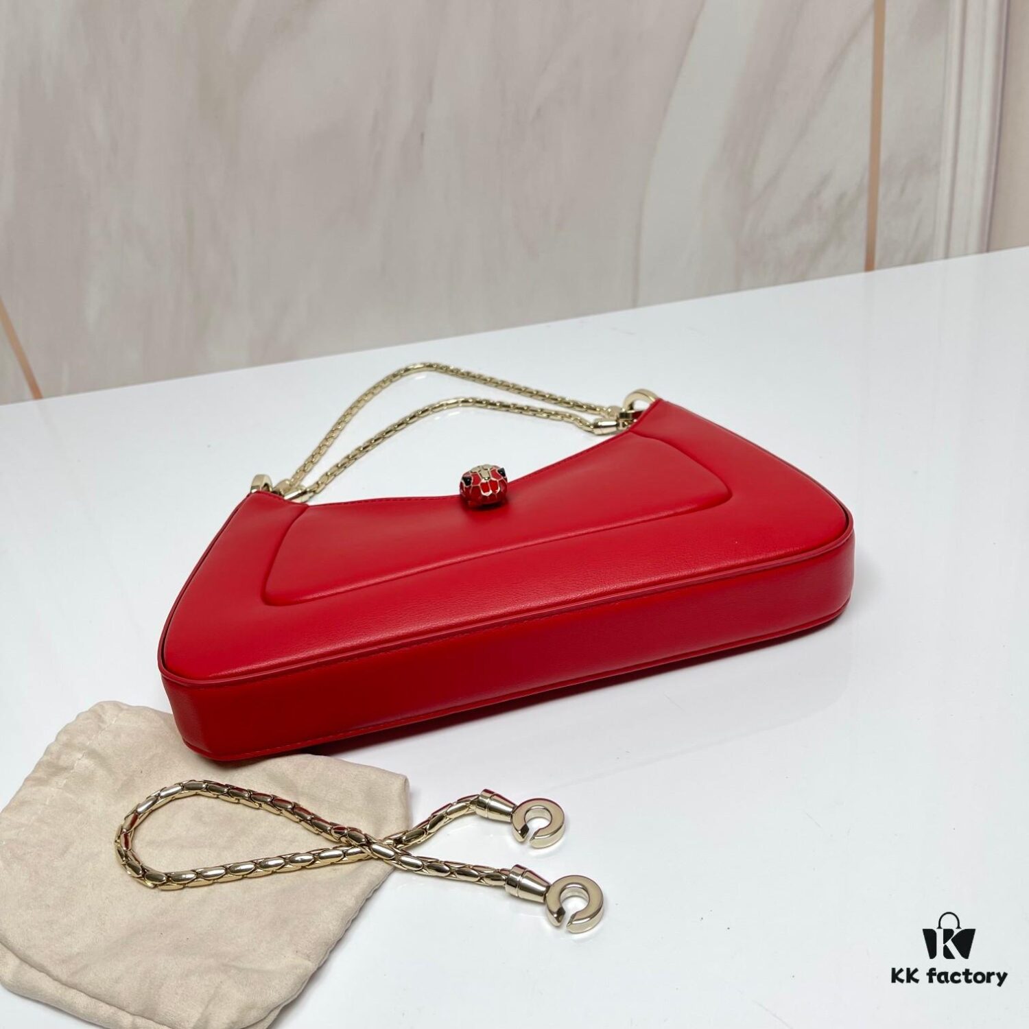 BVLGARI SERPENTI BAIA Small Shoulder Bag in Textured Silver Calfskin with Snake-Head Clasp