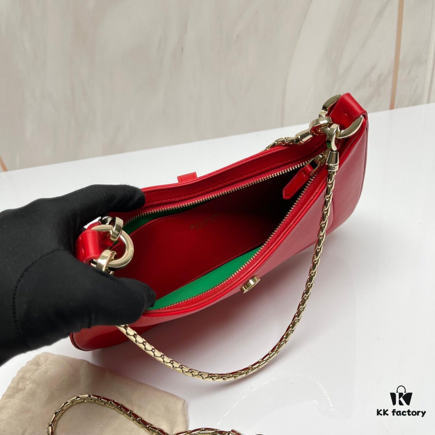 BVLGARI SERPENTI BAIA Small Shoulder Bag in Textured Silver Calfskin with Snake-Head Clasp