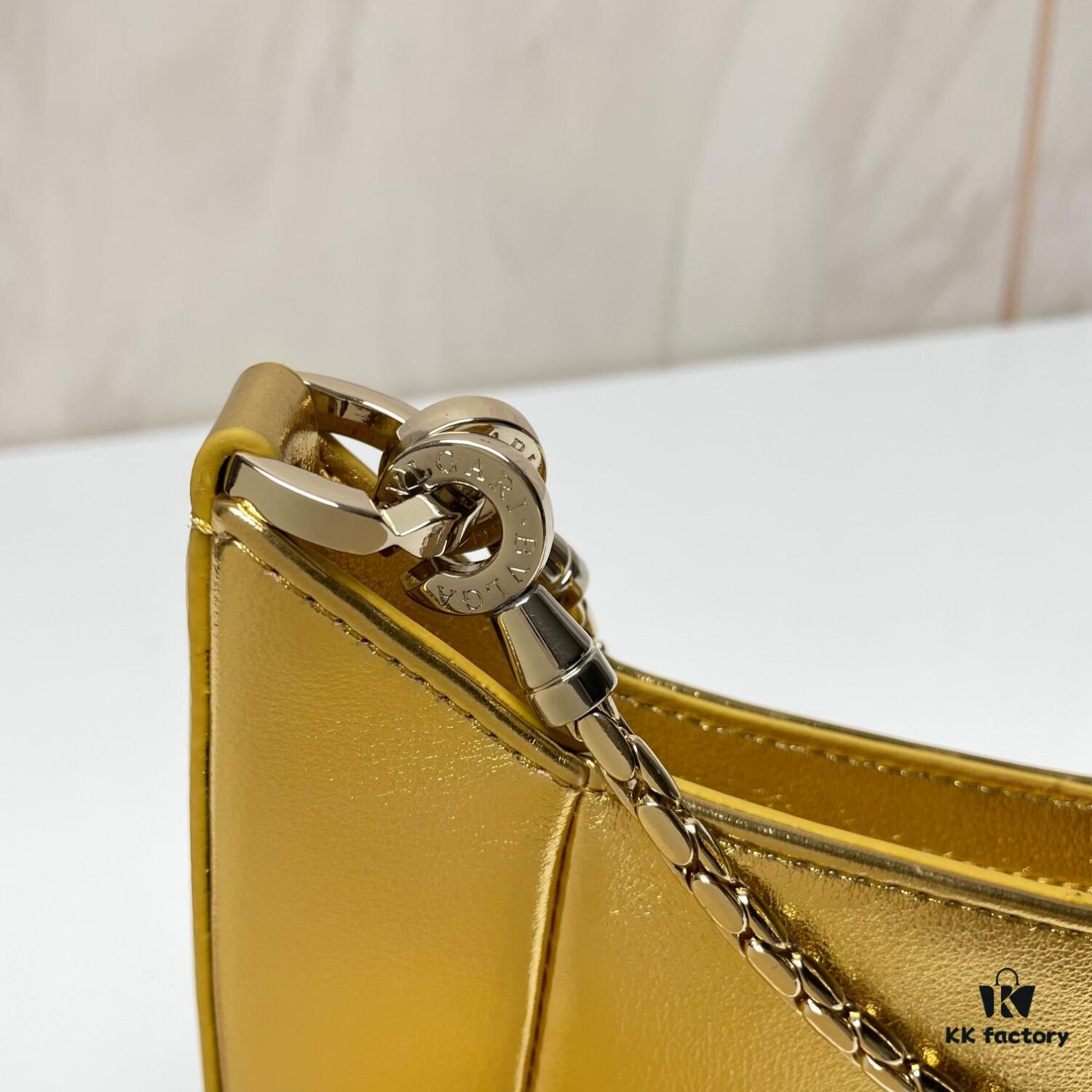 BVLGARI SERPENTI BAIA Small Shoulder Bag in Silver Textured Calfskin