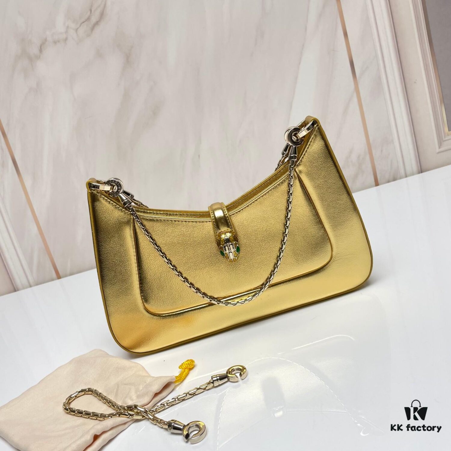 BVLGARI SERPENTI BAIA Small Shoulder Bag in Silver Textured Calfskin