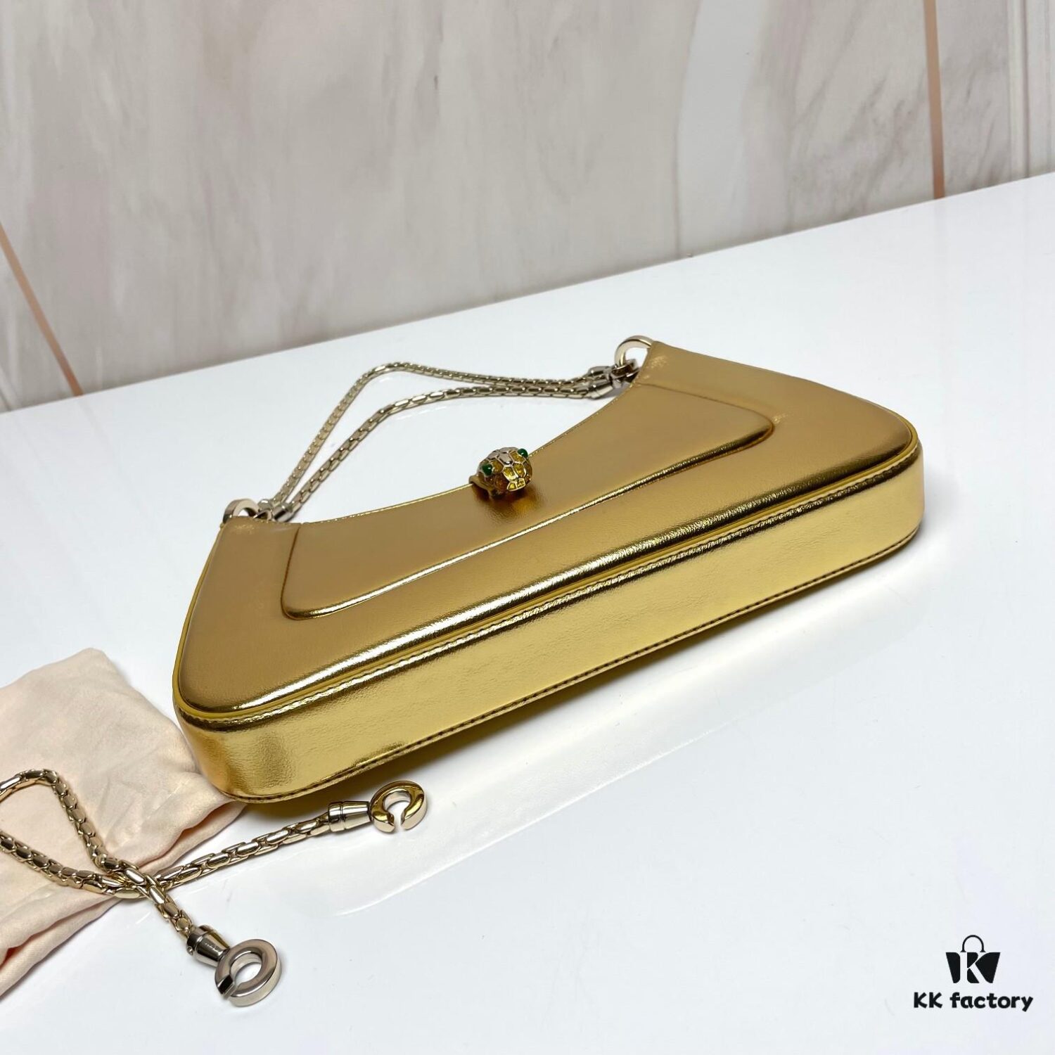 BVLGARI SERPENTI BAIA Small Shoulder Bag in Silver Textured Calfskin