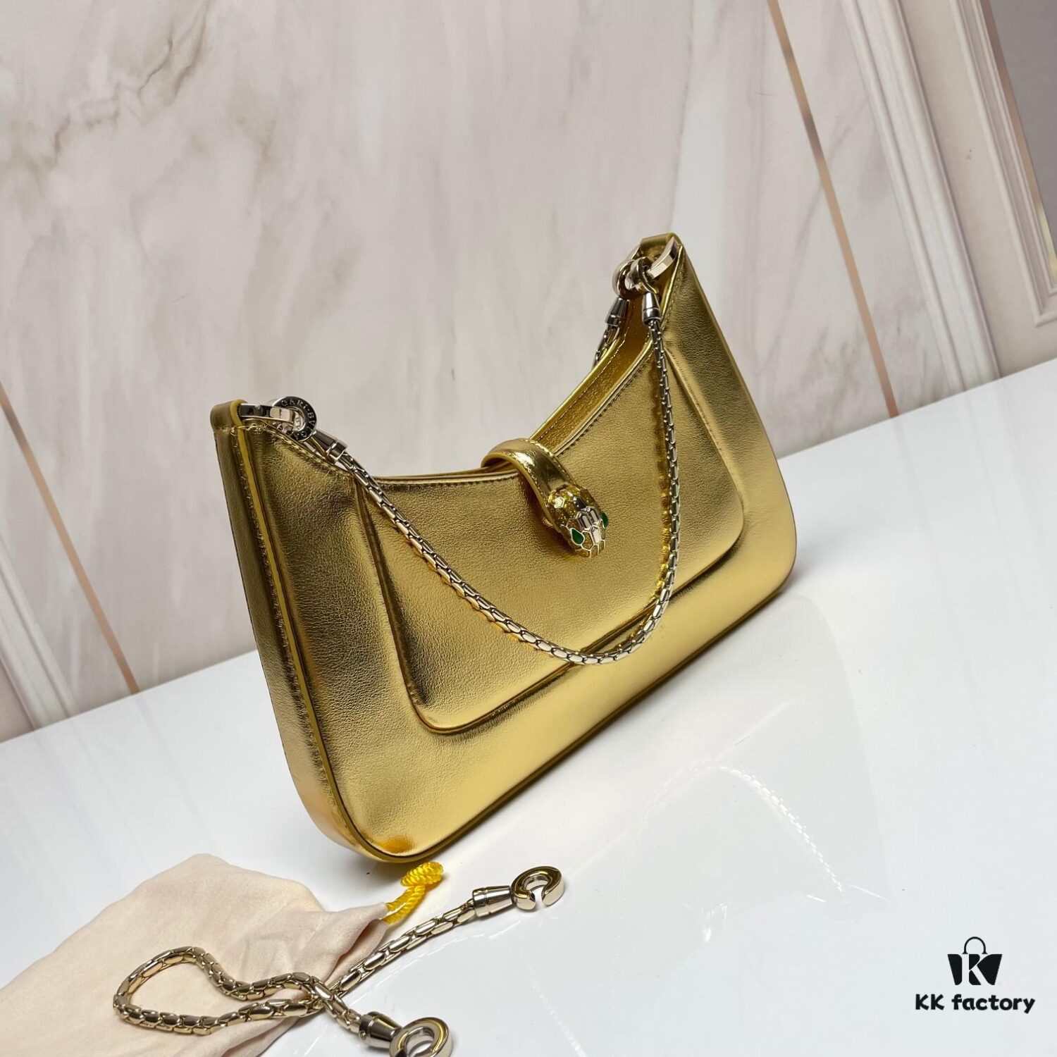 BVLGARI SERPENTI BAIA Small Shoulder Bag in Silver Textured Calfskin